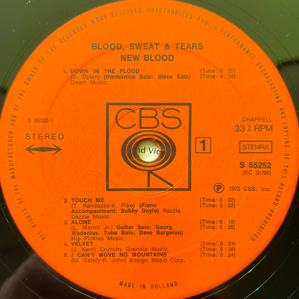 Blood, Sweat & Tears ‎– New Blood (Голландия 1972г.)