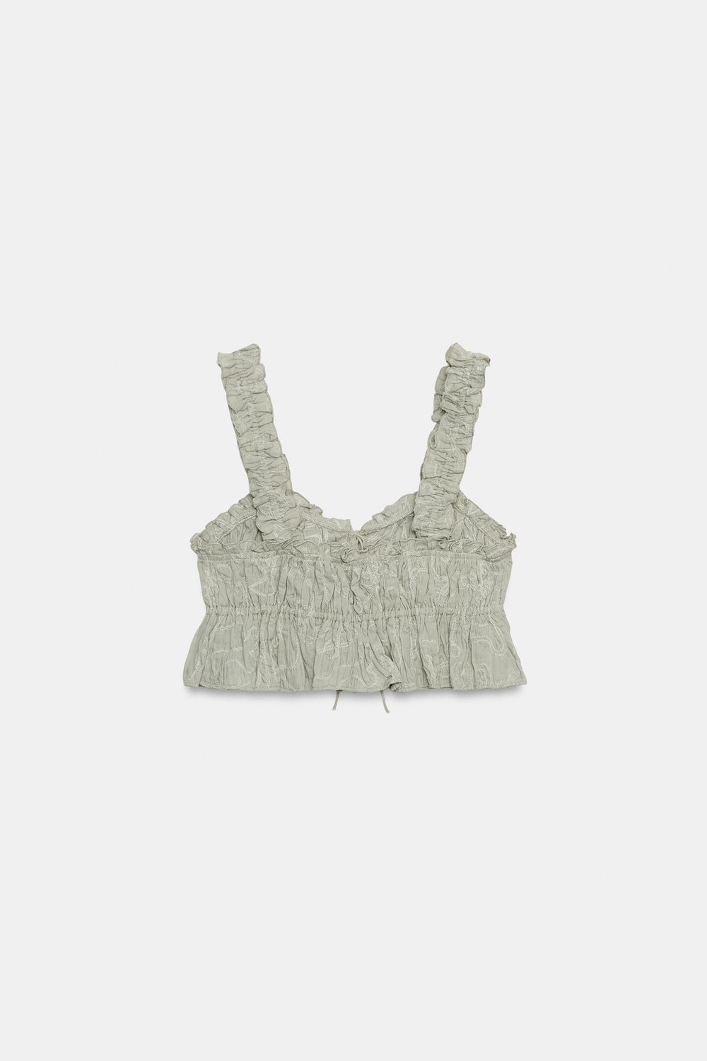 ZARA УКОРОЧЕННЫЙ ТОП С ВОЛАНАМИ, СВЕТЛО-ЗЕЛЕНЫЙ