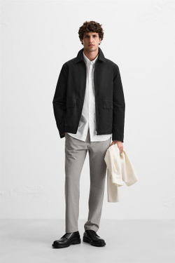 ZARA БРЮКИ КОМФОРТНОЙ ПОСАДКИ ИЗ РЕЛЬЕФНОЙ ТКАНИ, СВЕТЛО-СЕРЫЙ