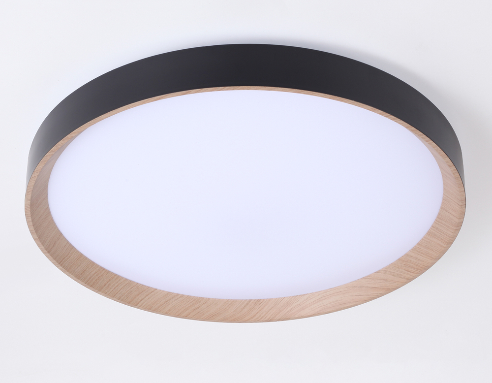 Потолочный светодиодный светильник с пультом FZ1326 BK/LWD черный/светлое дерево IP20 60W 3000-6400K D490*80 (ПДУ ИК)