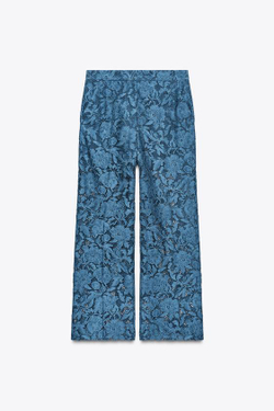 ZARA УКОРОЧЕННЫЕ БРЮКИ С КРУЖЕВОМ, СИНИЙ