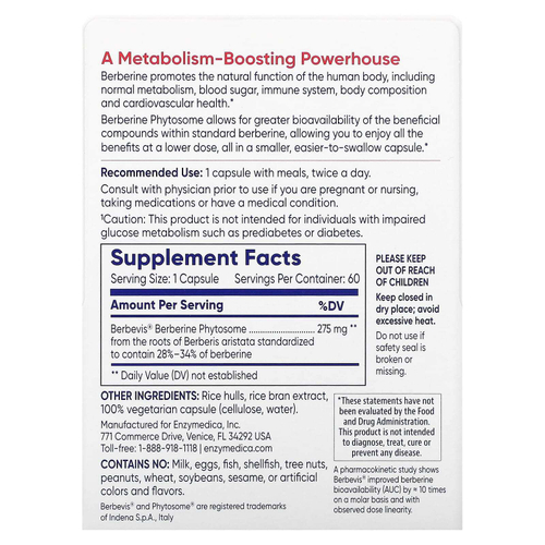 Enzymedica, фитосомы берберина, 60 капсул (275 мг в 1 капсуле)