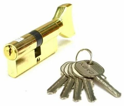 Цилиндровый механизм DAMX NW70 PB ключ/вертушка (полированная латунь)  Арт.12878