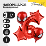 Набор шаров "Цифра 6" человек паук, фольгированный, 5шт.
