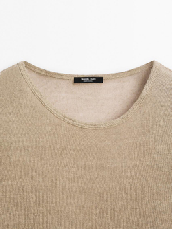 Massimo Dutti Футболка из 100% льна с волнистой кромкой по низу, дымчатый