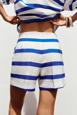 ZARA ТОП В ПОЛОСКУ С КОРОТКИМИ РУКАВАМИ, СИНИЙ/БЕЛЫЙ