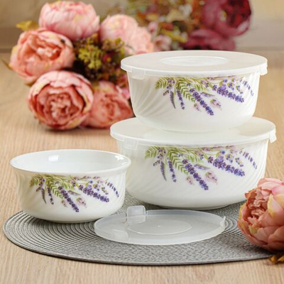 Салатник стеклокерам, кругл, 3 шт, 14,16,19 см, с крыш, Лаванда, Daniks, HDW3T-P