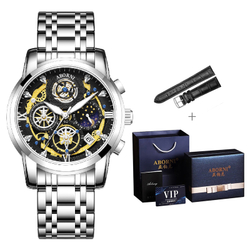 ABORNI Quartz Movement Stainless Steel Watchband Watch Men"s Watches Black Dial