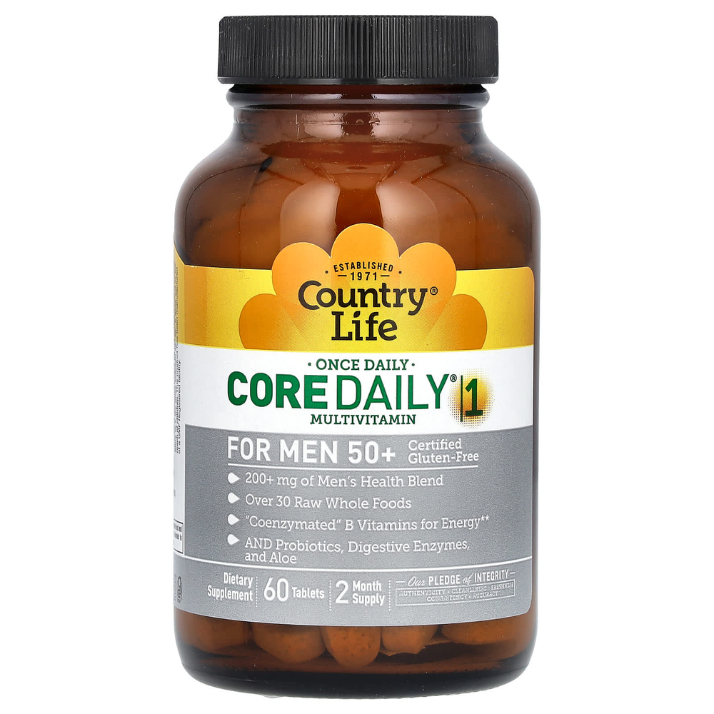 Country Life, Core Daily-1, мультивитамины для мужчин старше 50 лет, 60 таблеток