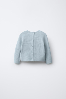 ZARA ВЯЗАНЫЙ ЖЕМЧУЖНЫЙ ДЖЕМПЕР С ВЫШИВКОЙ В ВИДЕ СЛОНА, НЕБЕСНО-ГОЛУБОЙ