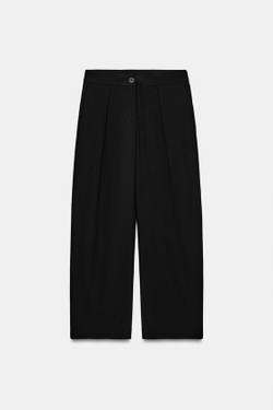 ZARA БРЮКИ CARROT FIT С ЗАЩИПАМИ, ЧЕРНЫЙ