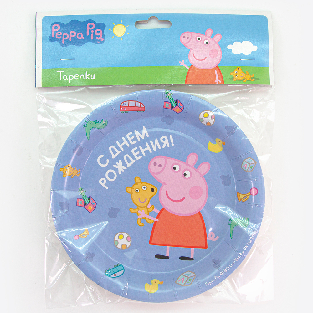 Тарелки (7''/18 см) Свинка Пеппа, С Днем Рождения!, Голубой, 6 шт.