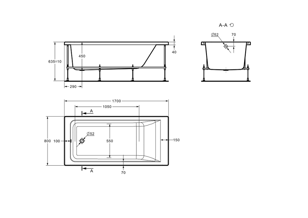 Акриловая ванна Roca Easy 170x80, ZRU9307624