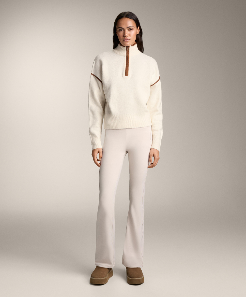 Oysho Свитер с высоким воротником и контрастными деталями, светлый экрю