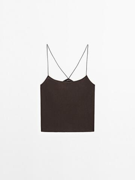 Massimo Dutti Топ на тонких бретелях с рельефным узором, коричневый