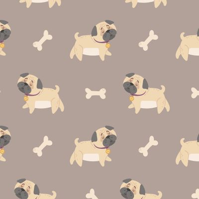 Мопсики и косточки на темном фоне