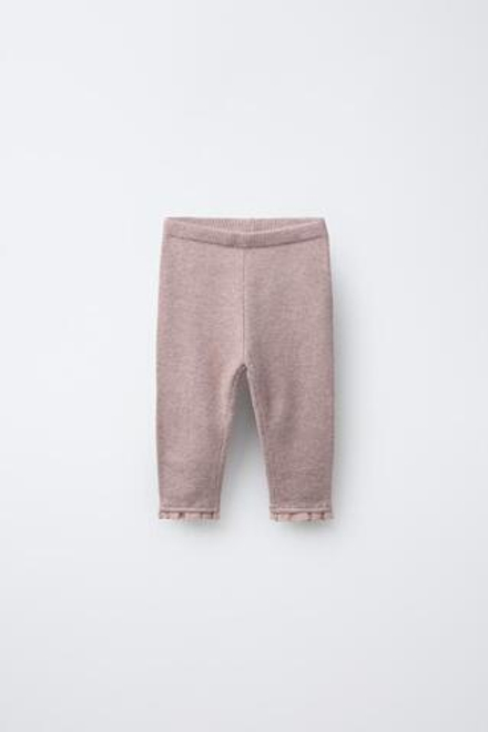 ZARA ТРИКОТАЖНЫЕ ЛЕГИНСЫ С КРУЖЕВОМ, БЛЕДНО-РОЗОВЫЙ