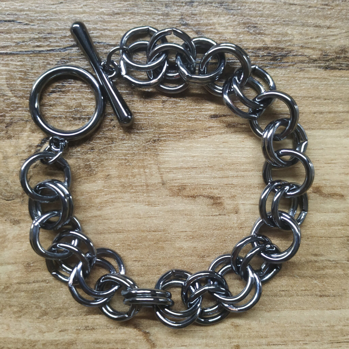 Браслет-тоггл "Цепи" плетение ролло двойное металл графитовый