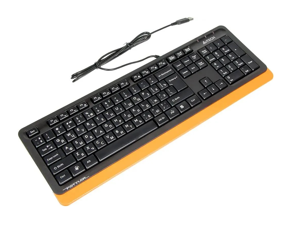 Клавиатура A4Tech Fstyler FK10 проводная, USB, черный/оранжевый