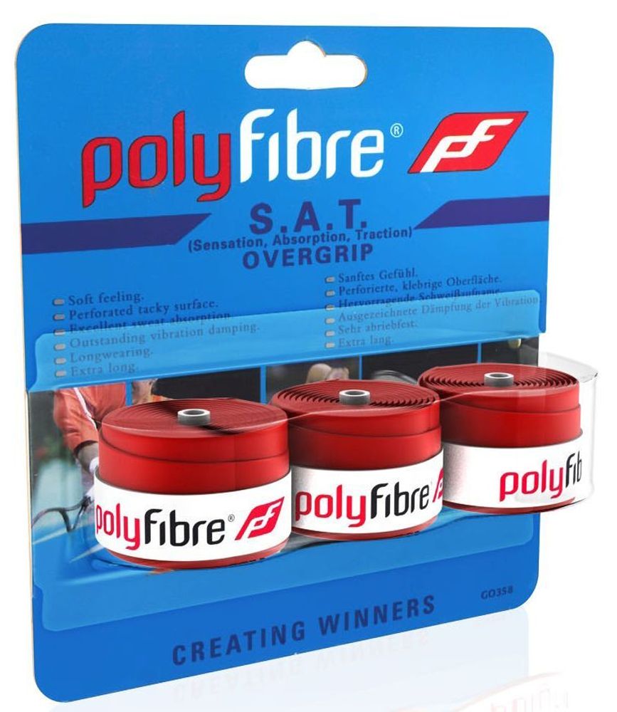 Теннисные намотки Polyfibre S.A.T. Overgrip 3P - красный