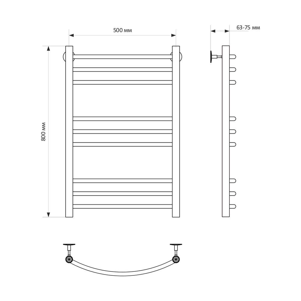Полотенцесушитель MIXLINE CAPELLA  80х50 г2 (1/2'' ВР, 9 перекладин) водяной