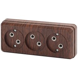 Розетка Intro Quadro 2-205-10 без заземления тройная 3х2P 16А-250В IP20 ОУ венге | Intro