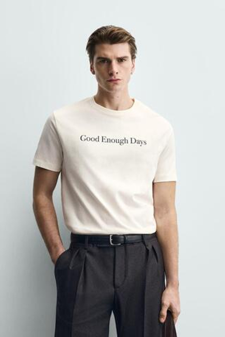 ZARA ФУТБОЛКА С НАДПИСЬЮ, ЭКРЮ