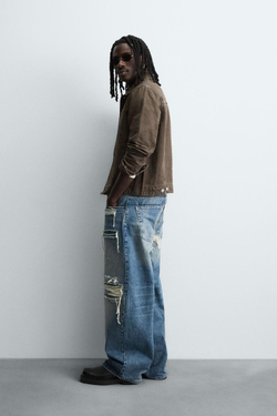 ZARA БАЗОВАЯ ДЖИНСОВАЯ КУРТКА, КОРИЧНЕВЫЙ