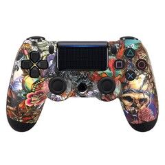 Джойстик беспроводной DualShock №19 для PlayStation 4 с рисунком Skull and Roses (Коричнево-желтый)