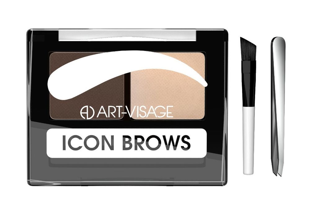 Art-Visage Тени для бровей Icon Brows, двойные, с кисточкой и пинцетом, тон №423