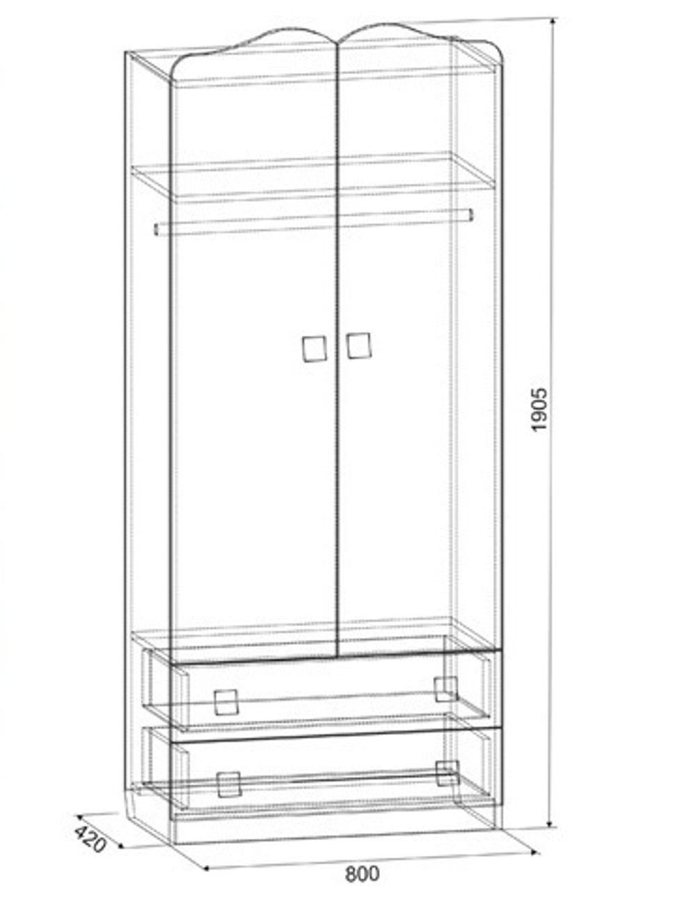 Шкаф двухстворчатый с двумя ящиками «Амели» (дуб млечный), ЛДСП, Мебельсон