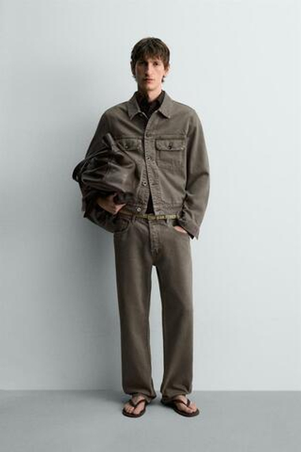 ZARA ДЖИНСЫ STRAIGHT FIT, ЗЕЛЕНЫЙ/СЕРЫЙ