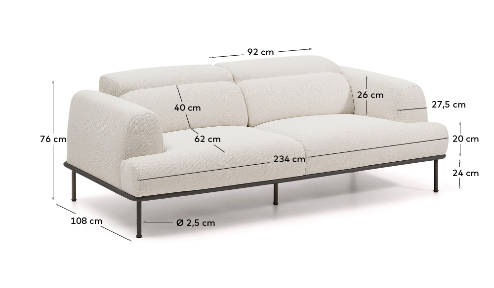 3-местный диван Aurum цвета экрю с откидывающимся подголовником