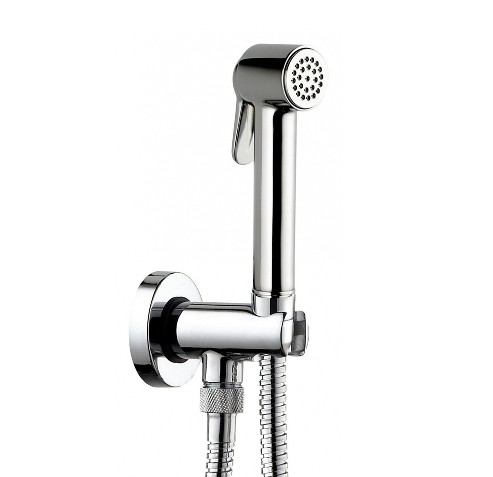 Bossini душ гигиенический: лейка латунная с клапаном подачи Paloma Brass, подсоединение с держателем, шланг двойного фальцевания из латуни 1250 мм, цвет хром глянцевый