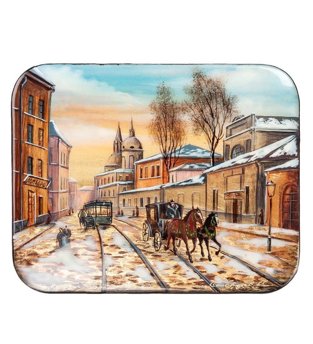 Народные промыслы ШК-40/28 Шкатулка «Москва Старый город» 10х8,0 Соловьев А. - Вариант A