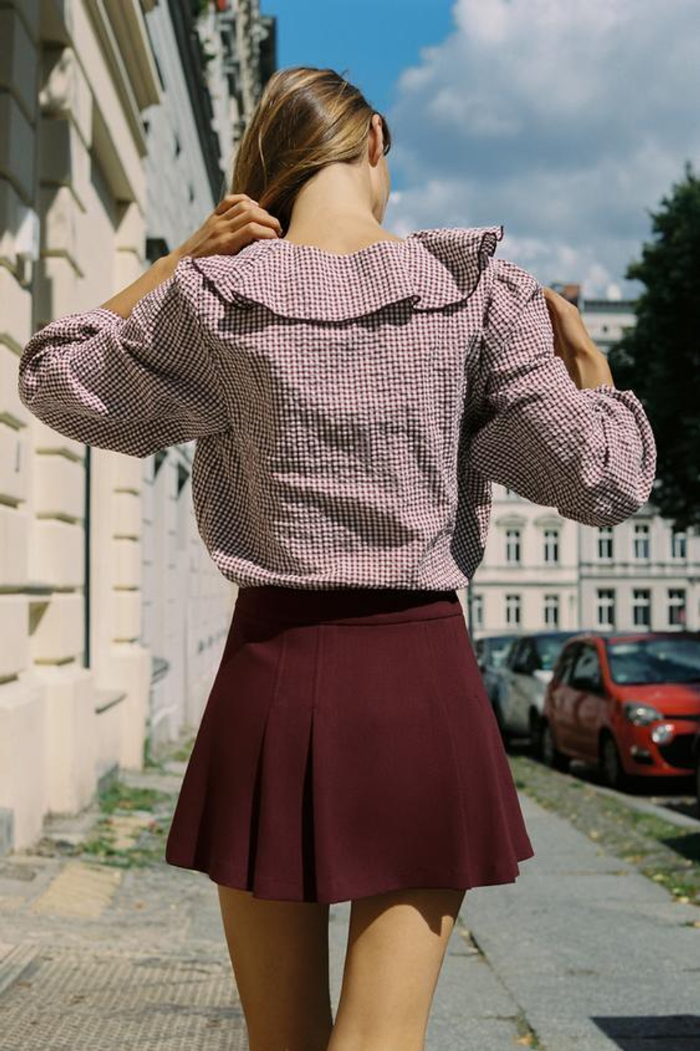 ZARA ЮБКА-ШОРТЫ С ПЛИССИРОВКОЙ, БУРГУНДИ