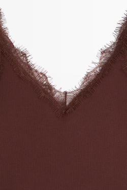 Massimo Dutti Топ на бретелях с кружевной отделкой, коричневый