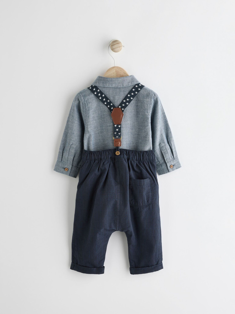 Боди с длинным рукавом и брюки на подтяжках в комплекте для малышей Next Q96-750, Темно-синий