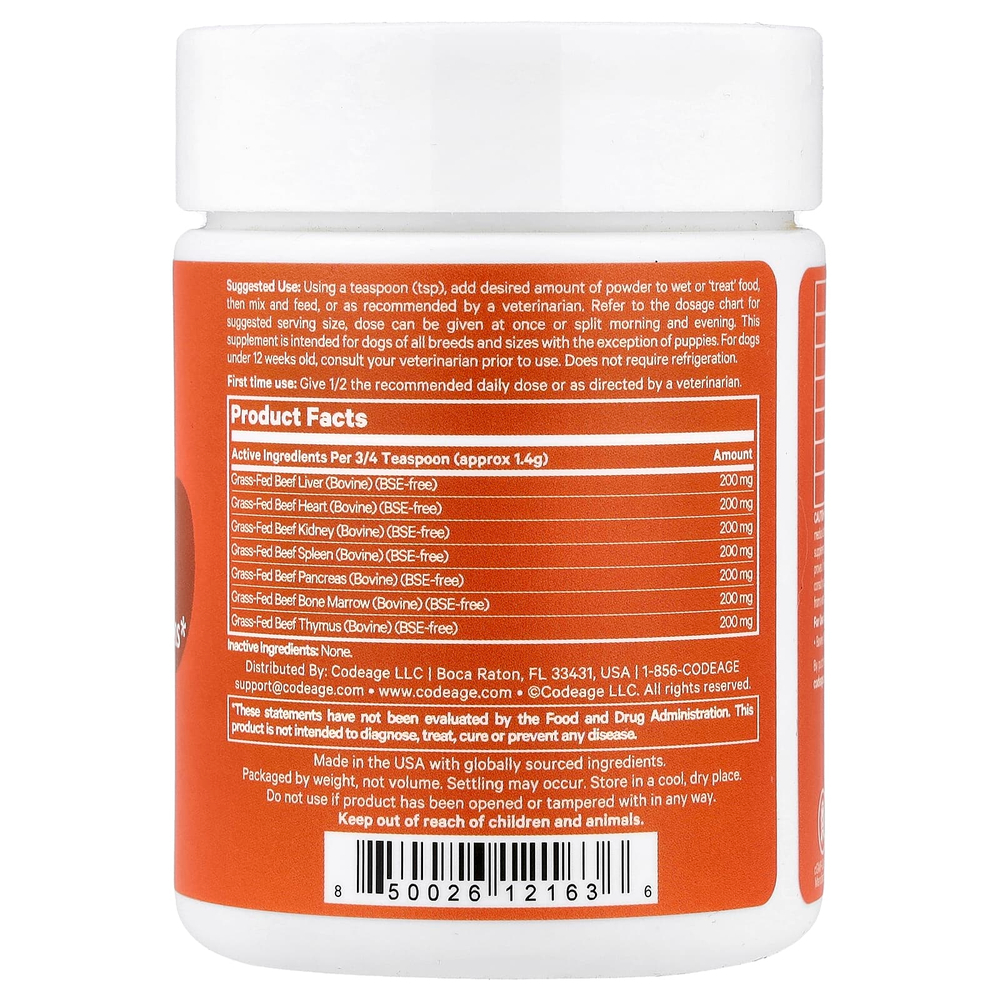 Codeage, DNA Pet, для здоровья органов, формула для нескольких органов и желез, для собак, 85 г (3 унции)