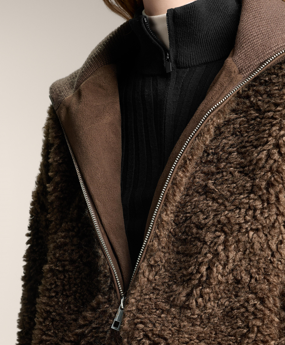 Oysho Куртка из искусственной овчины с текстурой, табачный