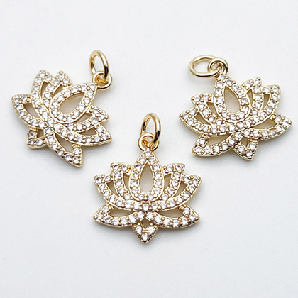 Подвеска Лотос, цвет золото, фианиты, размер 16*16 мм, цена за 1 шт