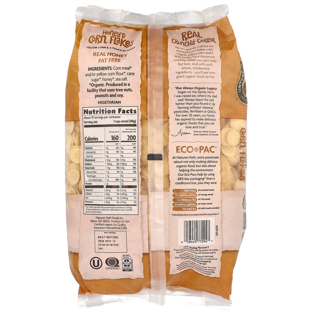 Nature's Path, Organic Honey'd Corn Flakes Cereal, 26.4 oz (750 g)