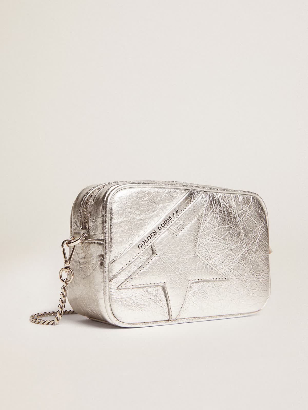 Mini Star Bag in silver laminated leather with tone-on-tone star