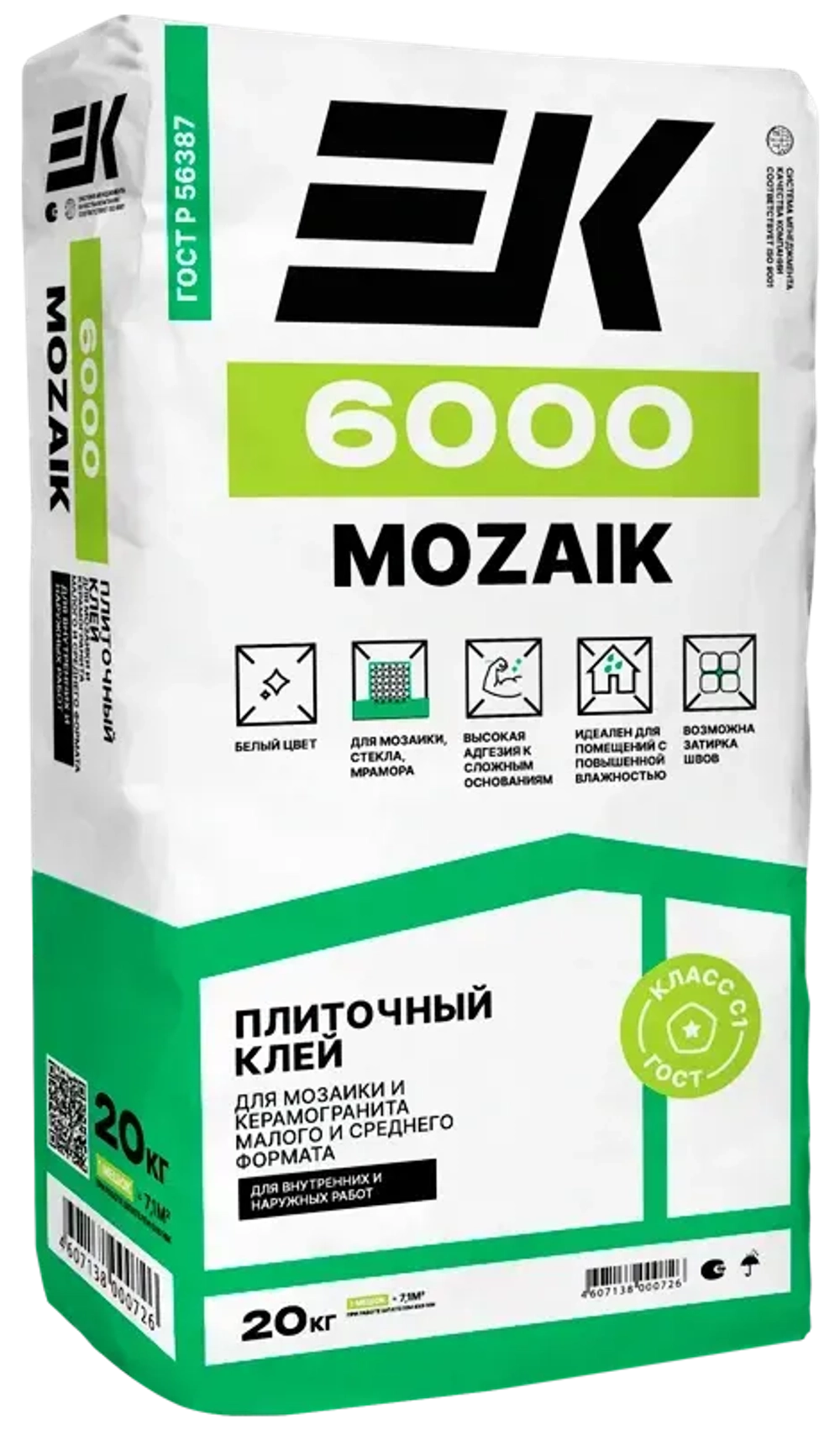 Клей для мозаики и керамогранита малого и среднего формата ЕК 6000 MOZAIK