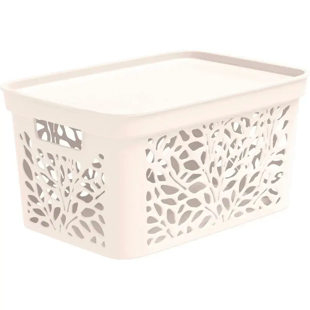 Корзина с крышкой Leaves18л 405х207мм (молочный) (комплект 11 шт)