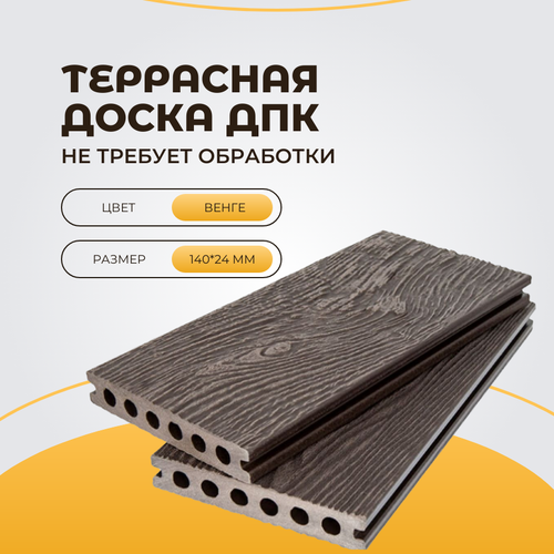 Террасная доска ДПК усиленная 140*24*3000мм Венге (2-х сторонняя текстура)