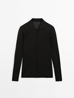 Massimo Dutti Кардиган из жатой ткани с воротником поло, черный