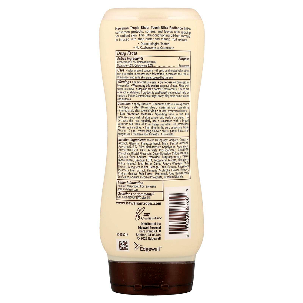 Hawaiian Tropic, Sheer Touch, солнцезащитный лосьон, SPF 50, 236 мл (8 жидк. Унций)