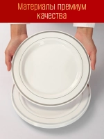 Набор больших одноразовых пластиковых тарелок с каймой "Серебро" 26 см 10 штук
