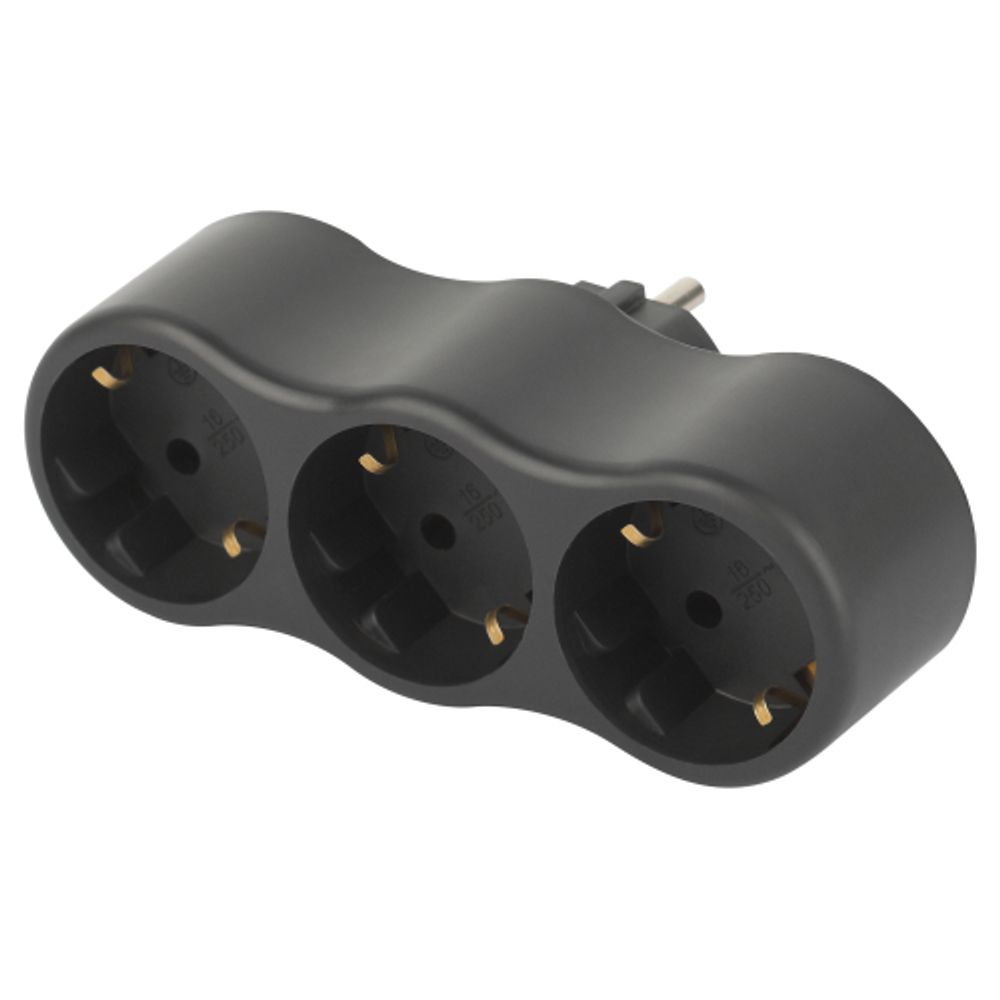 Разветвитель электрический ЭРА SPx-3e-B на 3 розетки с заземлением 16А черный | Тройники